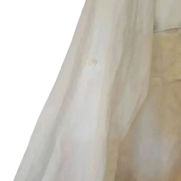 AO Aho Po'I Raity Women's White Cotton Button Down Top w Set In Lace Accents - Picture 6 of 13